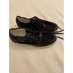 Polo Ralph Lauren Parkstone Low Men's Black Leather Canvas Shoes Size 6.5